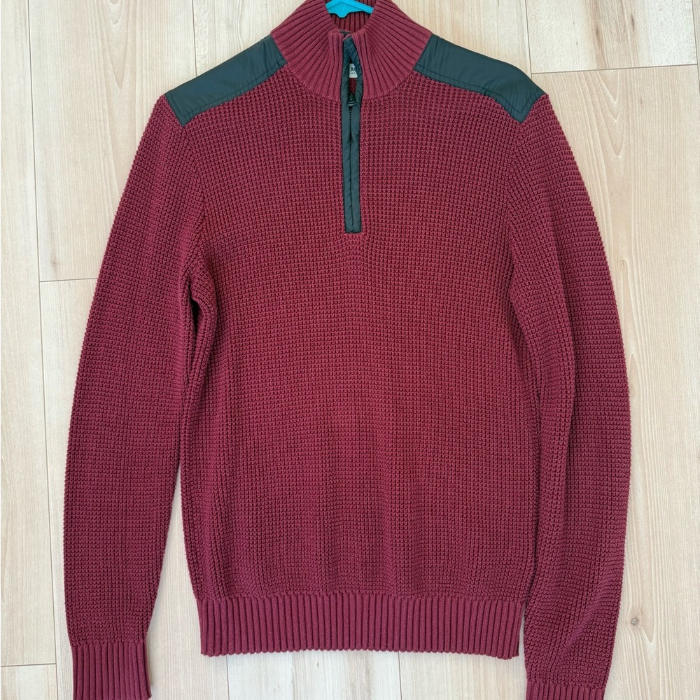 Kenneth Cole Men's Maroon Zip-Up Sweater with Black Details